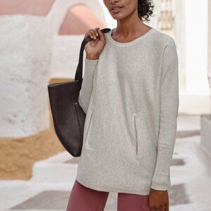 Garnet Hill | Organic Cotton Heathered Gray Pocket-Detail Sweater Large